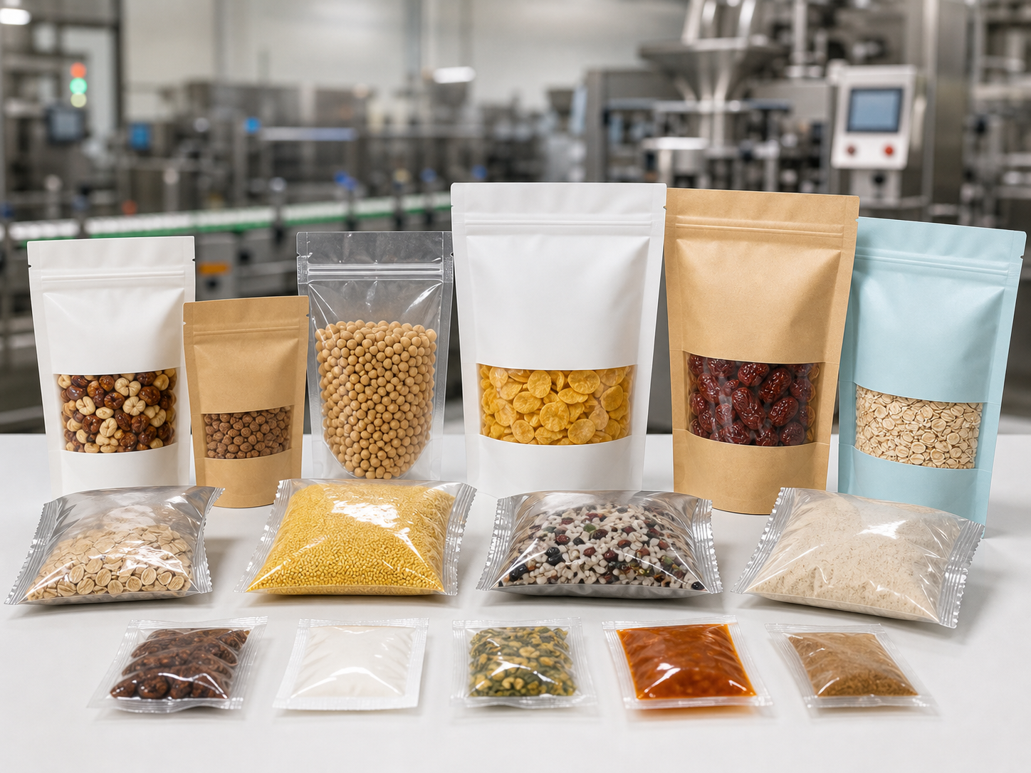 Finished food pouches packaged by VFFS machine